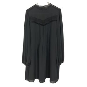 Ann Taylor Black Chiffon‎ Sheer Long Sleeve Shift Dress Size Large